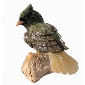  Natural Stone Green Robin Bird Statuette 3.5h
