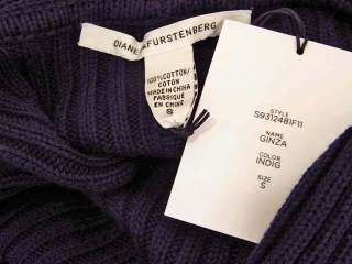 New Diane von Furstenberg DVF Ribbed Cotton Knit Cardigan Sweater Navy 