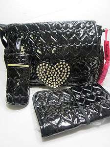 BETSEY JOHNSON baby Diaper Bag Bottle Changing Pad BE MINE Black Gold 