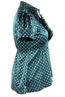 New BANANA REPUBLIC Blue Polka Dot RUFFLE SHORT SLEEVE DRESS SHIRT Top 