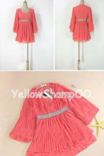 pleated empire waist chiffon tunic mini dress red xs/s  