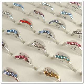 Wholesale Lots of 50 PCS Silver Plated Rhinestone Crystal Rings 50A20 