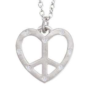   gold LOVE PEACE SIGN with White diamonds pendant necklace Jewelry
