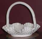 Fenton Satin Art Glass Basket Weave Ruffled Open Edge  