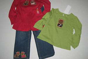 GYMBOREE Toddler Girl Size 3T Pups and Kisses Outfit Jeans & Two 