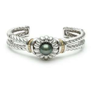   with Black Tahitian Pearl Center, 14K Yellow Gold and Diamond Accents