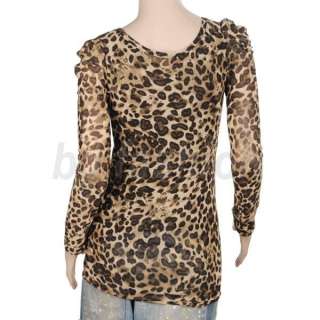 Sexy Womens Leopard Print T shirt Clubwear Long Sleeve Shirt Tops 