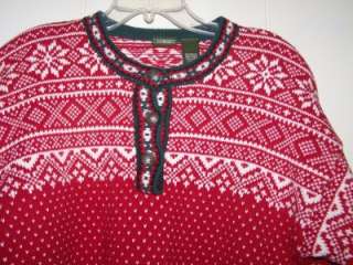 LL Bean Size Medium Red Fair Isle Knit Ski Winter Sweater Snowflake 