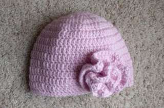 New Handmade Crochet Soft Pink Baby Girl Hat w/Flower  