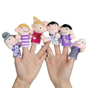  Family Members Finger Puppets Soft Plush Velour, 1 Set (6 