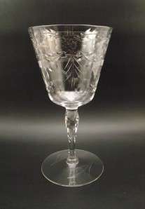 Elegant Floral Cut Glass Water Goblet~Facet Stem~Circle  