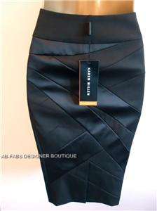 KAREN MILLEN Black Tuxedo Pencil Silk Satin Panel Skirt  