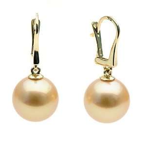 Golden South Sea Pearl Dangle Earrings Sizes 9.0 13.0mm   14K White 