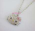 lovely mini hello kitty crystal pink bow pendant necklace xmas gift 