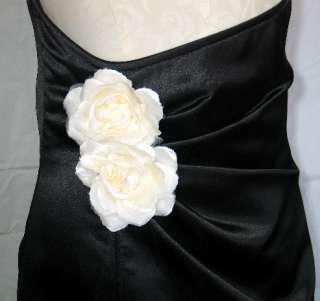 NWT Jessica McClintock Black Satin Ivory Flower Dress 6  