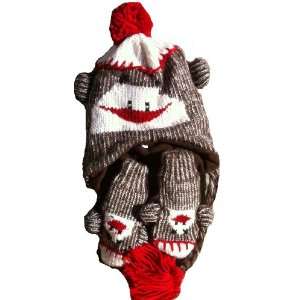  Sock Monkey Toddler Hat and Gloves / Mittens Set Baby
