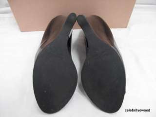 Miu Miu Black Patent Leather Peep Toe Wedges 38  