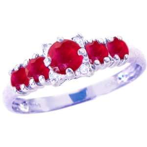  14K White Gold Five Stone Gem and Diamond Ring Ruby, size7 