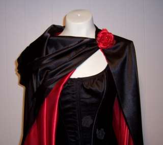 Satin Black Red long Cape Cloak Hood YOU can change the lining color 