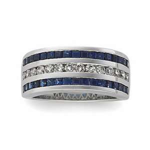  14K White Gold Genuine Sapphire & Diamond Anniversary Ring 