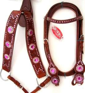 SHOWMAN MEDIUM OIL LEATHER WESTERN HEADSTALL SHOW PINK  