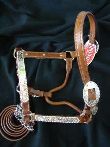 Medium leather Western Horse Show Halter Lead by Showman silver plates 