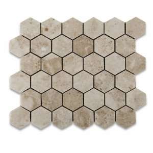   Marble Polished 2 Hexagonal Mosaic Tile on Mesh   6 X 6 Sample