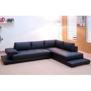 Contemporary Black Full Leather Sectional Sofa   RSF 