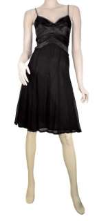 Black 100% Silk Mid Length Slip Dress Cocktail Size 6  