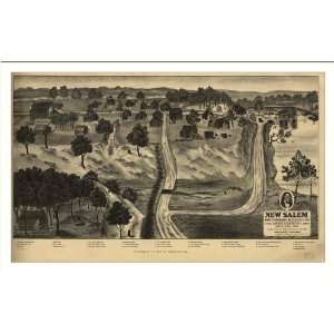 Historic New Salem, Illinois, c. 1909 (L) Panoramic Map Poster Print 