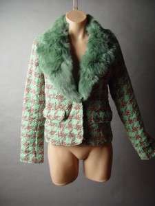   Houndstooth Pattern Classic Ladylike Tweed Blazer Jacket Coat L  