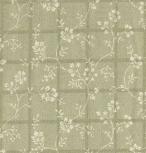 Chic Green Check with White Flowers Print Fabric 36x57 NEW  