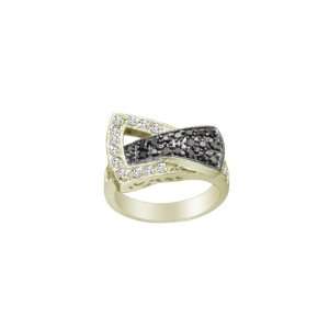   Black & White CZ Horse Shoe Look Ring.Size 9 FREE GIFT BOX. Jewelry