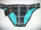 HURLEY SWIM SIZE SMALL ONLY PLAID HIPSTER SWIM PANT BLACK & TURQUOISE 