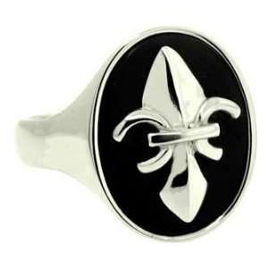 6MM Polished Stainless Steel Biker Ring With Large High Polished Fleur 