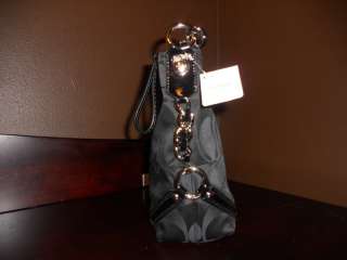 NWT COACH 24cm Signature Black Sateen Carly Handbag Purse 15250 