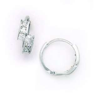  14K White Gold CZ Square Huggy Earrings Jewelry