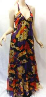   MISS ME MM Couture Silk Chiffon Halter Floral Long Maxi Dress M  