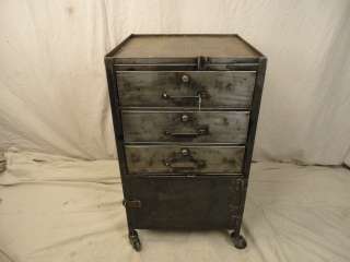 Industrial Metal Three Drawer Cabinet On Casters (00682).  