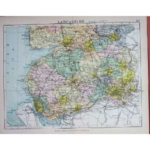 Map England C1895 Lancashire Liverpool Manchester 
