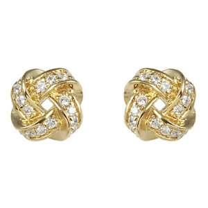  Merii Gold Plated Silver White Cubic Zirconia Knot Stud 