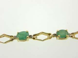 Estate Natural 3.15CT Emerald & Diamond Solid 14K Yellow Gold Bracelet 