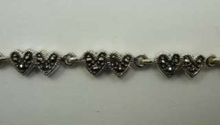 Sterling Silver Marcasite Double Heart Link Bracelet  
