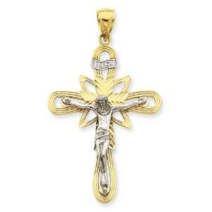  14K Two tone Gold INRI Crucifix Pendant Jewelry
