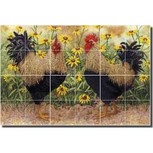Peck and Wadsworth by Marcia Matcham   Roosters Ceramic Tile Mural 25 