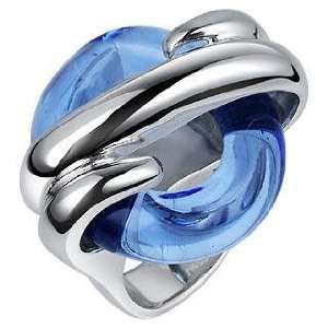 Masini Blue Round Murano Glass & Sterling Silver Ring USA 8.75  UK Q 