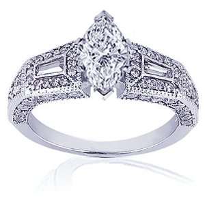  2 Ct Marquise Cut Diamond Engagement Ring W Milgrain Pave 