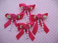 Satin Ribbon Bow w/ Rose & Beads Appliques x60 Hot Pink  