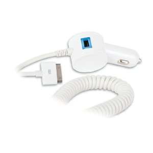 Qmadix Apple Vehicle Power Charger w/ USB Port   White  Apple iPhone 