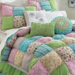 New AKELA Puff Full Queen Cotton Comforter Set VHTF Girl Teen Green 